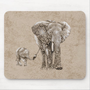 Swirly Elephant Family Mouse Mat