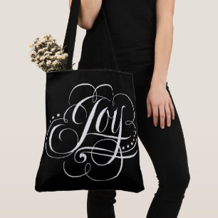 Swirly Fancy Joy Christmas Lettering Black Fashion Tote Bag