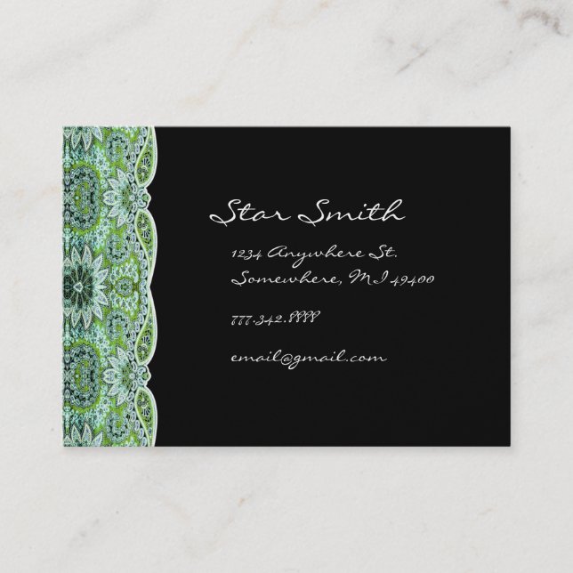 Swirly Floral Paisly SeaBlue and Lime Business Card (Front)