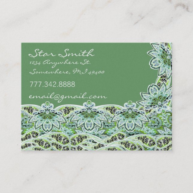 Swirly Floral Paisly SeaBlue and Lime Business Card (Front)