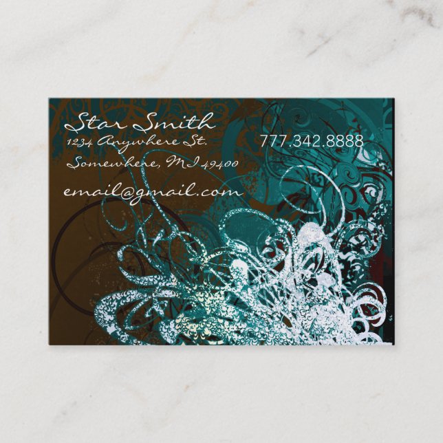 Swirly Florals SeaBlue and Chocolate Business Card (Front)