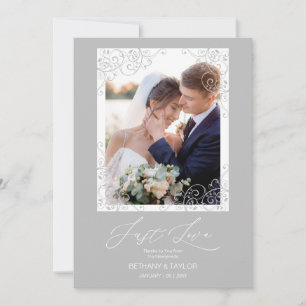 Swirly Flourish Grey Ornament Photo Newlyweds Thank You Card