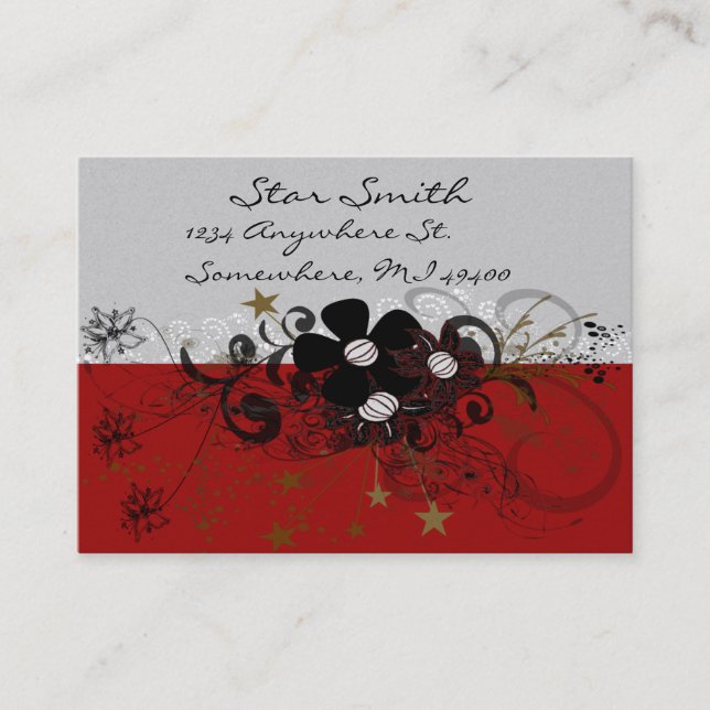 Swirly Flower Business Card - Burgundy (Front)