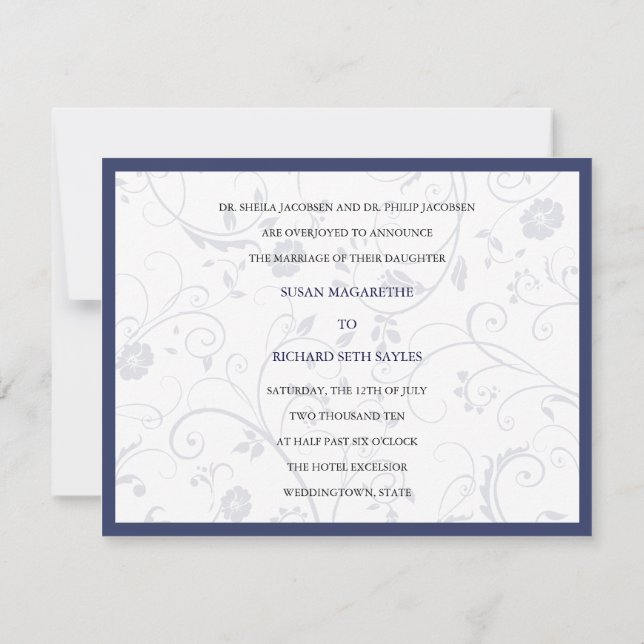 Swirly Flowers Wedding Cobalt Invitation (Back)
