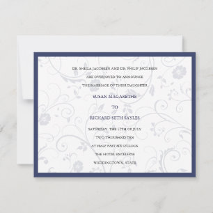 Swirly Flowers Wedding Cobalt Invitation