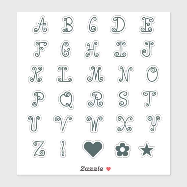 Swirly Forest Green Font Alphabet Initial Monogram (Sheet)