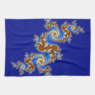 Swirly Fractal Blue Brown Tea Towel
