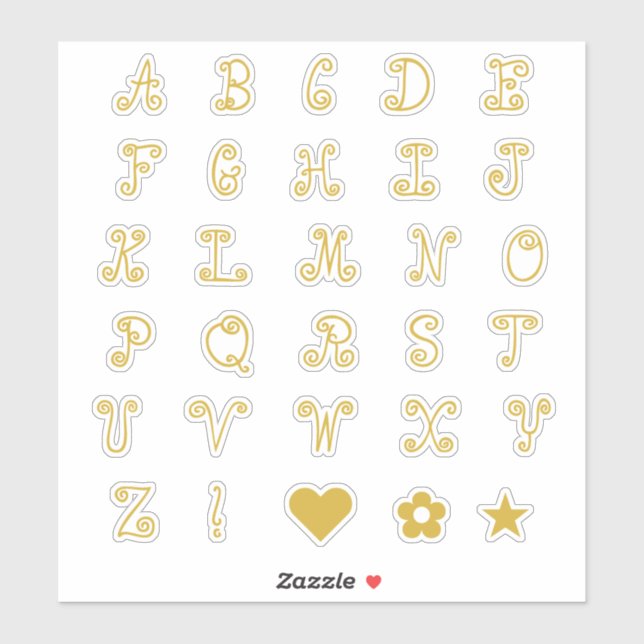 Swirly Gold Font Alphabet Initial Monogram Letters (Sheet)
