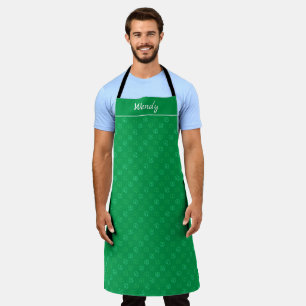 Swirly Green Shade Shamrock Polka Pattern on Green Apron