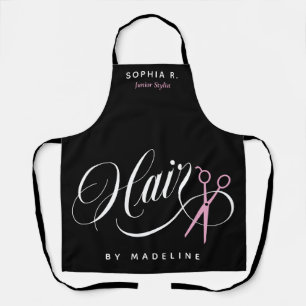 Swirly Hair & Pink Scissors Salon Employee Name Apron