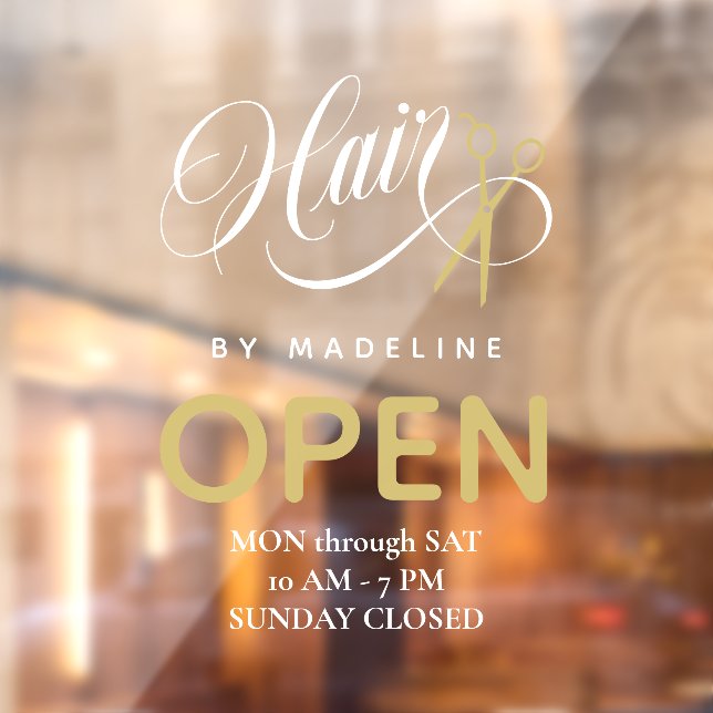 Swirly Hair & Scissors Hair Salon Open Hours Window Cling (Sheet 2)