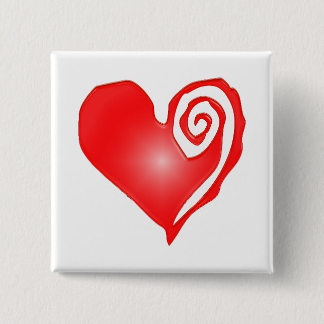 swirly heart  on black or white 15 cm square badge (Front)