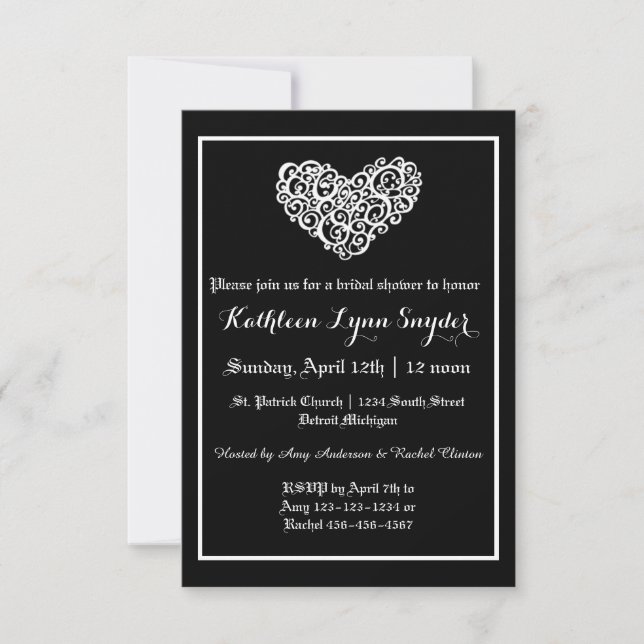 Swirly Heart Wedding - 3x5Bridal Shower Invitation (Front)