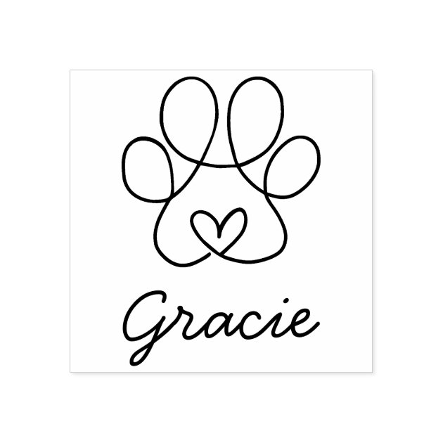 Swirly Heart Within Pet Paw Print with Signature Rubber Stamp Zazzle