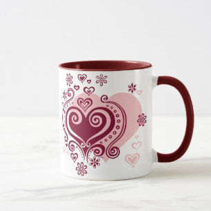 Swirly hearts and flowers Mug