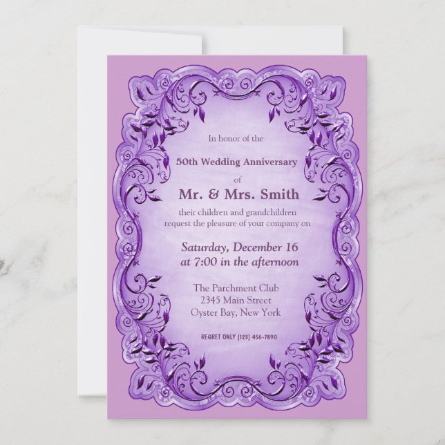 Swirly Leaf (Purple) Invitation (Front)