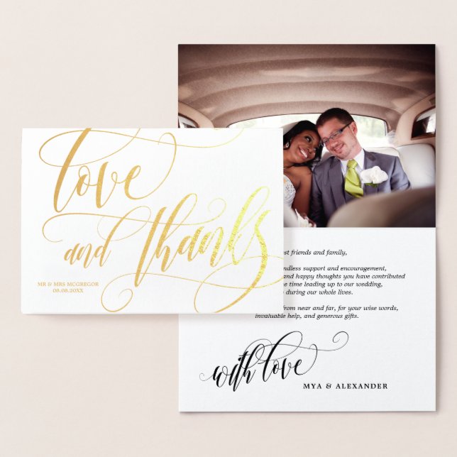 Swirly Love & Thanks Wedding Photo Foil Card (Display)