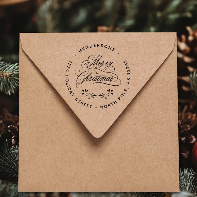 Swirly Merry Christmas Script Return Address Rubber Stamp (Creator Uploaded)