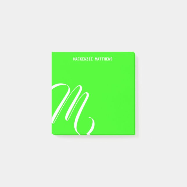 Swirly Monogram Colourful Green Custom Name Post-it Notes (Front)