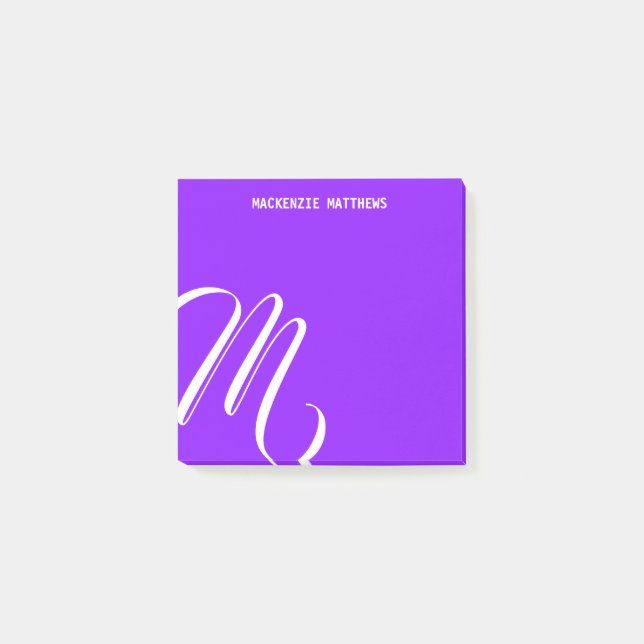 Swirly Monogram Colourful Purple Custom Name Post-it Notes (Front)