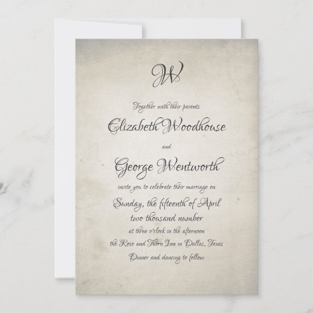 Swirly Monogram | Vintage Calligraphy Wedding Invitation (Front)