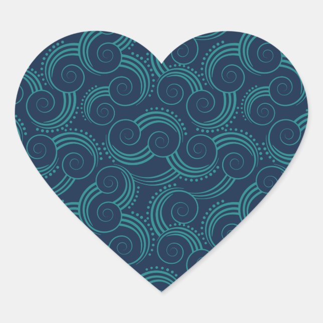 Swirly Ocean Waves Heart Sticker (Front)