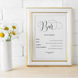 Swirly Open bar Menu wedding sign Poster