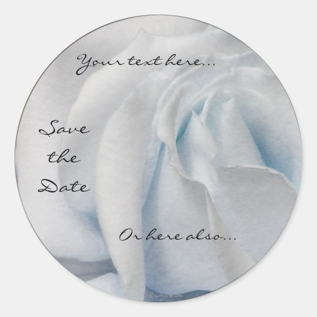 Swirly Pale White and Blue Rose Wedding Stickers (Front)