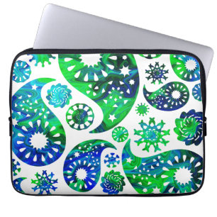 Swirly Pattern Paisley in Green and Blue. Laptop Sleeve