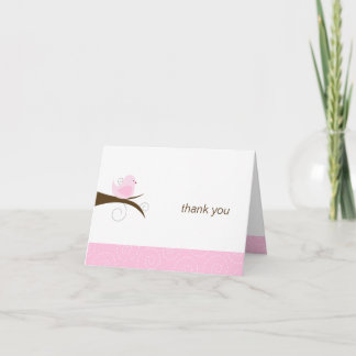 Swirly Pink Bird Note Card Thank You Note Folded