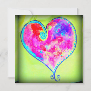 swirly pink heart green invitation