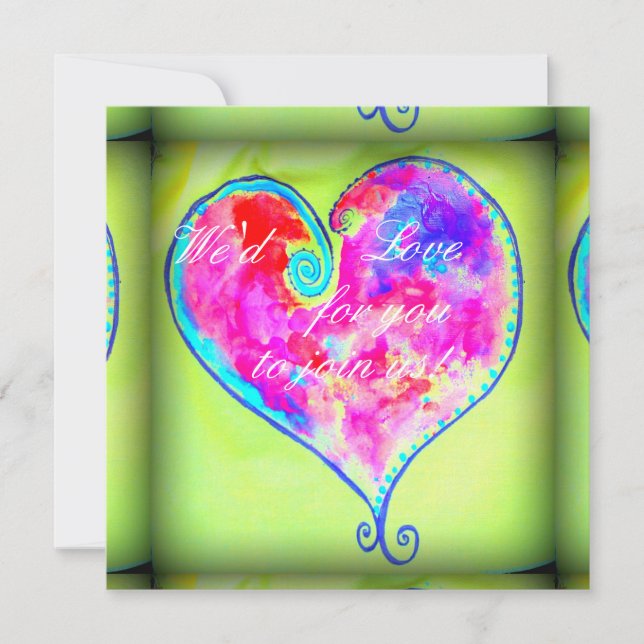 swirly pink heart green invitation (Front)