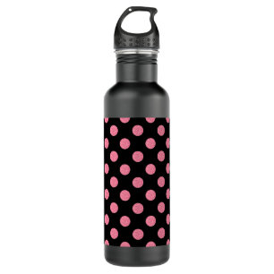 Swirly pink polka dots on black background 710 ml water bottle