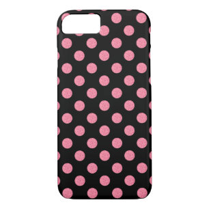 Swirly pink polka dots on black background iPhone 8/7 case