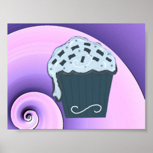 Swirly Purple and Blue Cupcake Design on Poster