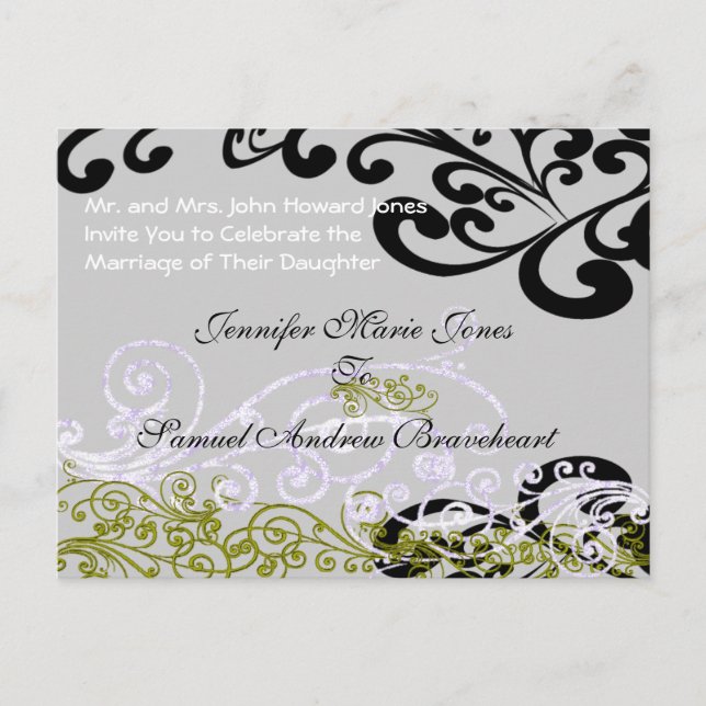 Swirly Purple & Green Save The Date Announcement Postcard (Front)