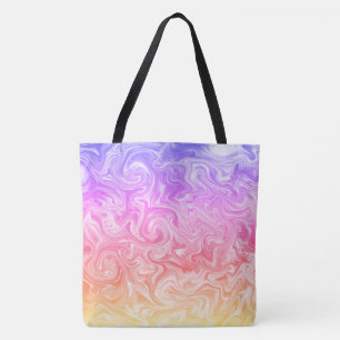 Swirly Purple Pink Peach Yellow Satiny Marble Look Tote Bag