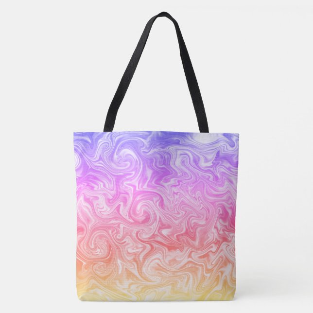 Swirly Purple Pink Peach Yellow Satiny Marble Look Tote Bag (Front)