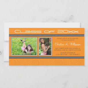 Swirly-Q 2-Photo Graduation Announcement (orange)