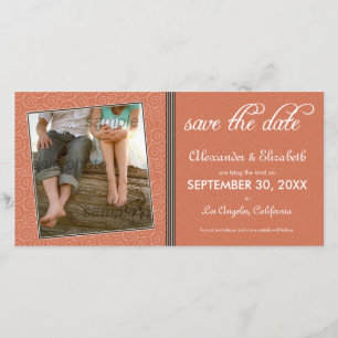 Swirly-Q Coral/Brown Save the Date Announcement