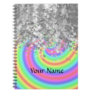 Swirly rainbow and faux glitter notebook