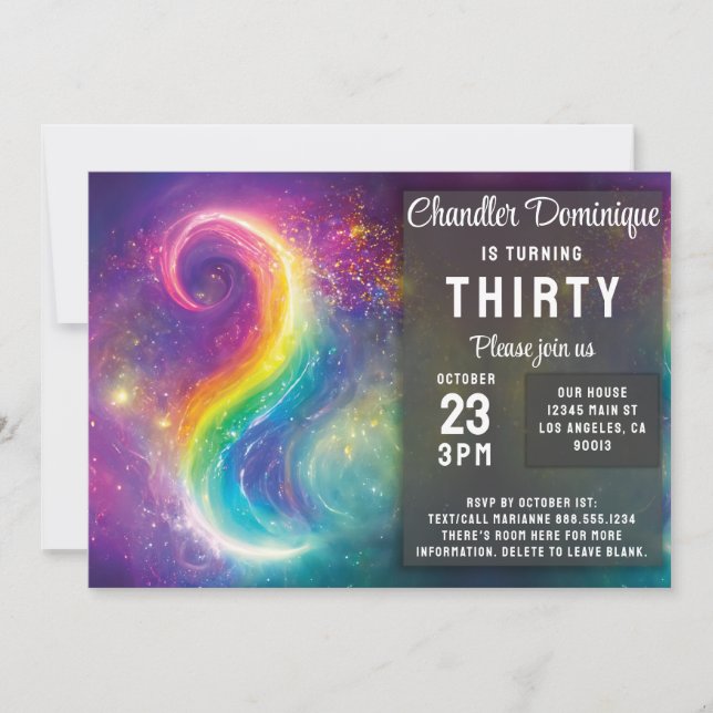 Swirly Rainbow Colour Cosmos Nebula Galaxy Yin Yan Invitation (Front)