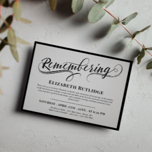 Swirly Remembering Black Grey Death Anniversary Invitation