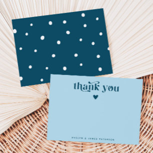 Swirly Retro Thank You Heart Teal Blue Card