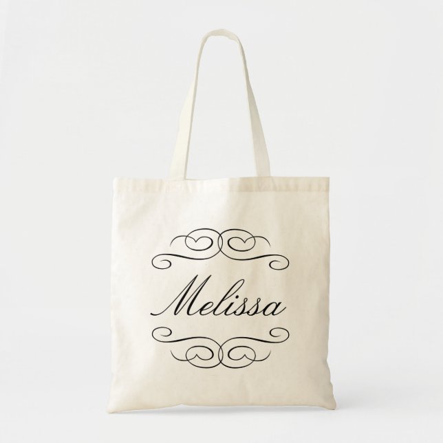 Swirly script bridesmaid personalised gift tote bag (Front)