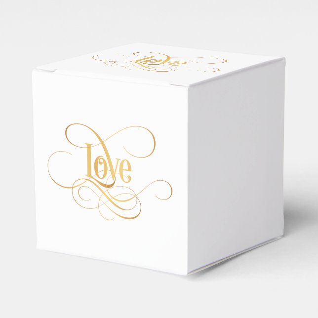 Swirly Script Calligraphy Love Gold on Black Favour Box (Front Side)