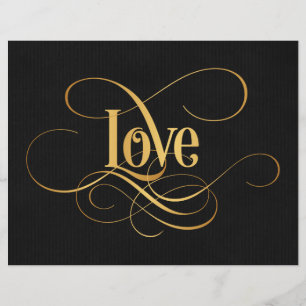 Swirly Script Calligraphy Love Gold on Black Flyer