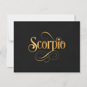 Swirly Script Zodiac Sign Scorpio Gold on Black Invitation