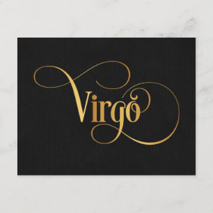 Swirly Script Zodiac Sign Virgo Gold on Black Invitation