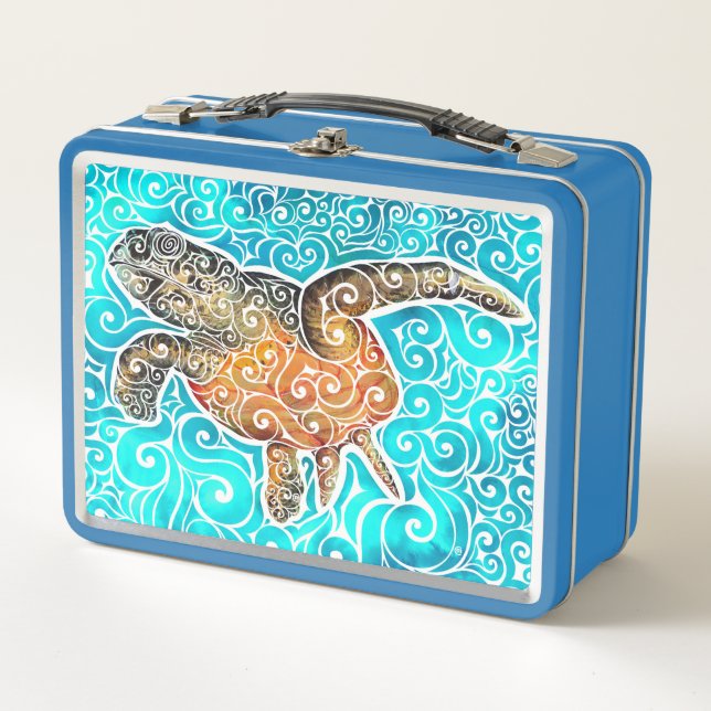 Swirly Sea-Turtle Metal Lunch Box (Front)